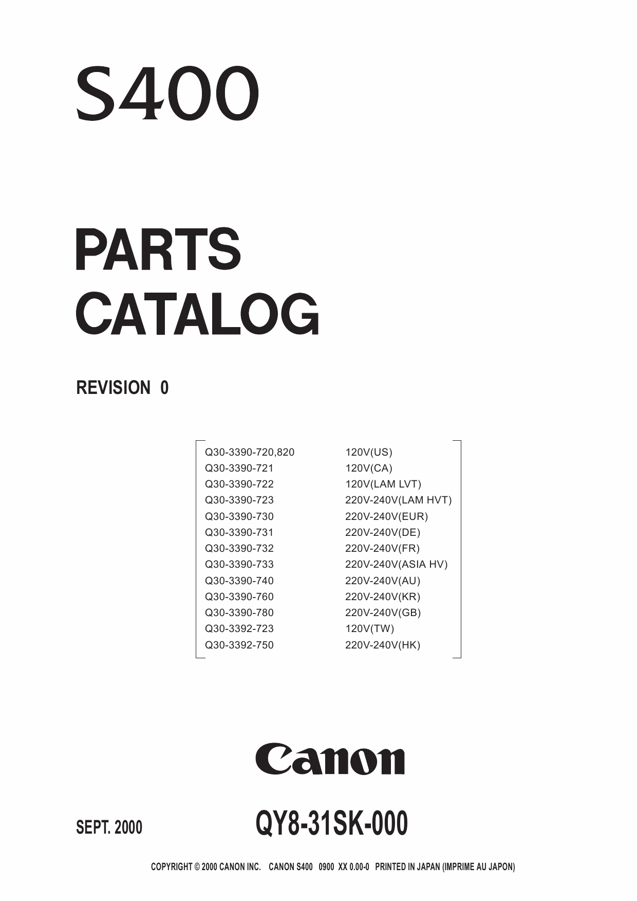 Canon PIXUS S400 Parts Catalog Manual-1